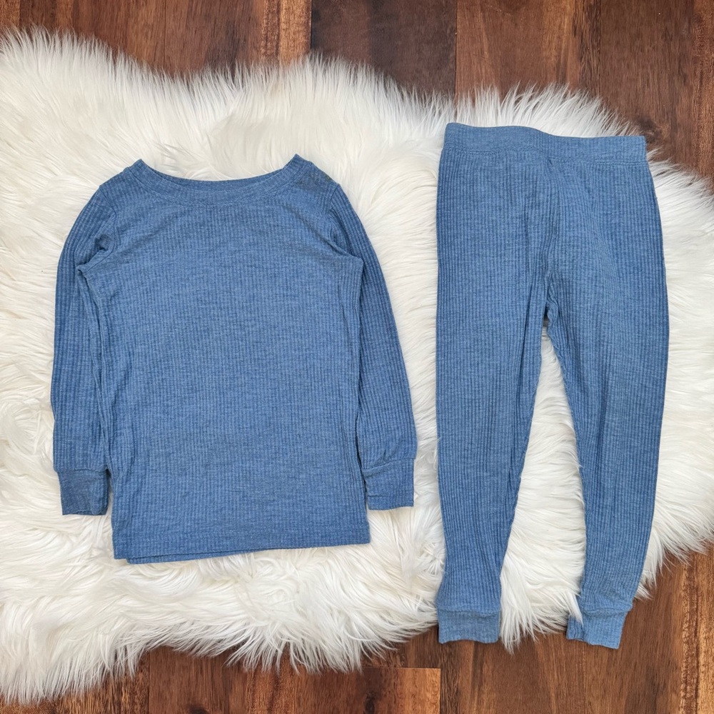 Little Sleepies Heather Blue Ribbed 2 Piece Pajamas Size 18-24 Months